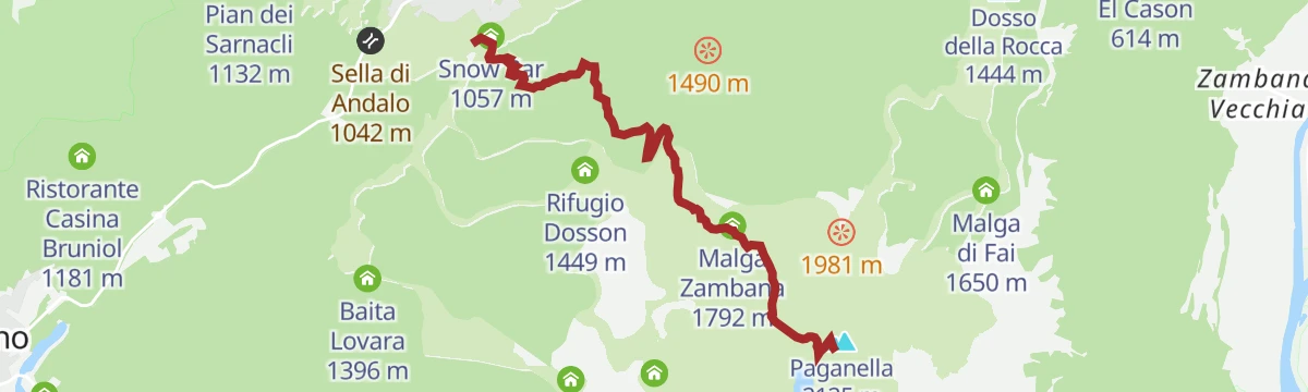 Route map: Trekking from Andalo to Cima Paganella